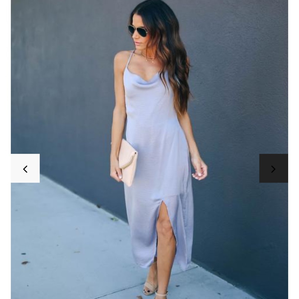 vici satin grey midi dress size small